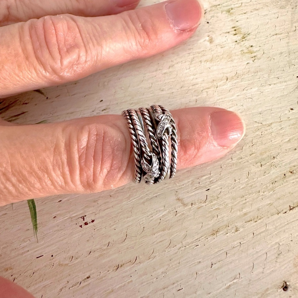 DAVID YURMAN~ Double X Crossover ring with diamonds